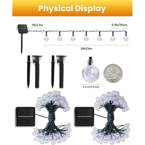 Solar String Lights Outdoor Waterproof Patio Garden Yard 2 Pack Warm White LED - Picture 2 of 7